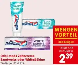 Interspar Odol-med3 Zahncreme Samtweiss oder White&Shine Angebot