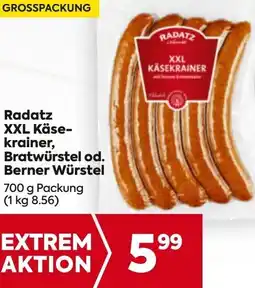 Billa Radatz XXL Käse- krainer Bratwürstel od. Berner Würstel Angebot