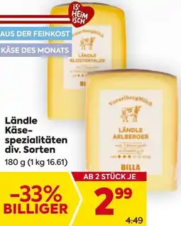 Billa Ländle Käse- spezialitäten div. Sorten Angebot