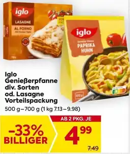 Billa Iglo Genießerpfanne div. Sorten od. Lasagne Vorteilspackung Angebot