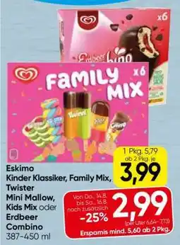 Spar Eskimo Kinder Klassiker, Family Mix, Twister Mini Mallow, Kids Mix oder Erdbeer Combino Angebot