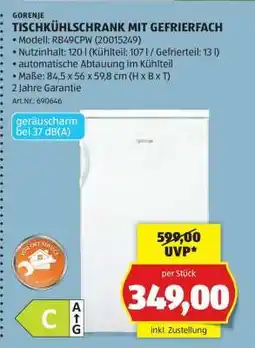 Hofer GORENJE TISCHKÜHLSCHRANK MIT GEFRIERFACH Angebot