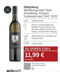 Interspar Silberberg Weißburgunder Ried Annaberg- Kitzeck Südsteiermark DAC 2022 Angebot