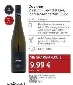 Interspar Dockner Riesling Kremstal DAC Ried Rosengarten 2022 Angebot