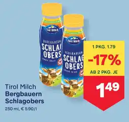 MPreis Tirol Milch Bergbauern Schlagobers Angebot