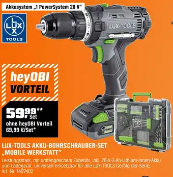 OBI Lux-tools akku-bohrschrauber-set ,,mobile werkstatt Angebot