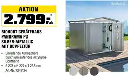 OBI Biohort gerätehaus panorama p3 silber-metallic mit doppeltür Angebot