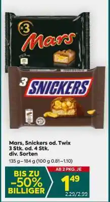 Billa Mars, Snickers od. Twix Angebot