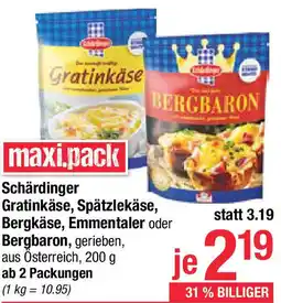 Maximarkt Schärdinger Gratinkäse, Spätzlekäse, Bergkäse, Emmentaler oder Bergbaron Angebot