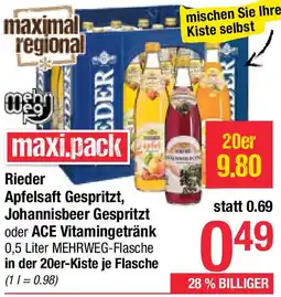 Maximarkt Rieder Apfelsaft Gespritzt, Johannisbeer Gespritzt oder ACE Vitamingetränk Angebot