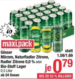 Maximarkt Gösser Märzen, NaturRadler Zitrone, Radler Zitrone oder Bio-Stoff Lager Angebot