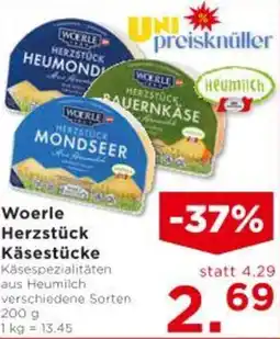 Unimarkt Woerleverschiedene Sorten 200 g Herzstück Käsestücke Angebot