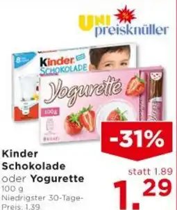 Unimarkt Kinder Schokolade oder Yogurette Angebot