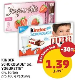 PENNY Kinder schokolade od. yogurette Angebot
