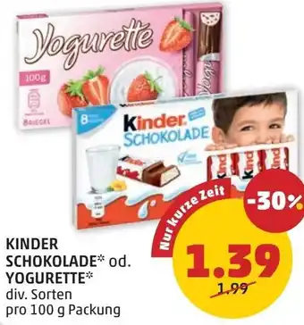 PENNY Kinder schokolade od. yogurette Angebot