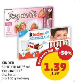 PENNY Kinder schokolade od. yougrette Angebot