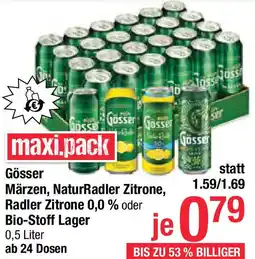 Maximarkt Gösser Märzen, NaturRadler Zitrone, Radler Zitrone 0,0% oder BioGösser Stoff Lager Angebot