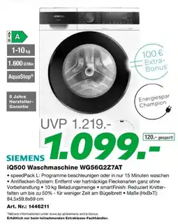 EP Siemens iQ500 Waschmaschine WG56G2Z7AT Angebot
