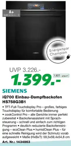 EP Siemens iQ700 Einbau-Dampfbackofen HS758G3B1 Angebot