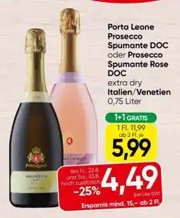 Spar Porta Leone Prosecco Spumante DOC oder Prosecco Spumante Rose DOC Angebot