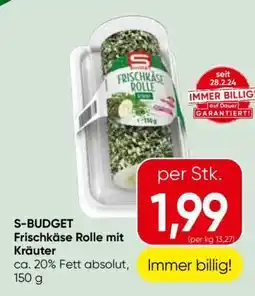 Spar S-BUDGET Frischkäse Rolle mit Kräuter Angebot
