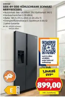 Hofer GORENJE SIDE-BY-SIDE-KÜHLSCHRANK SCHWARZ NRR918ESBXL Angebot