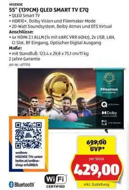 Hofer HISENSE 55“ (139CM) QLED SMART TV E7Q Angebot