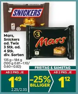 Billa Mars, Snickers od. Twix 3 Stk. od. 4 Stk. div. Sorten Angebot