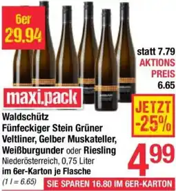Maximarkt Waldschütz Fünfeckiger Stein Grüner Veltliner, Gelber Muskateller, Weißburgunder oder Riesling Angebot