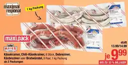 Maximarkt Käsekrainer, Chili-Käsekrainer, 8 Stück, Debreziner, Käsbreziner oder Bratwürstel Angebot