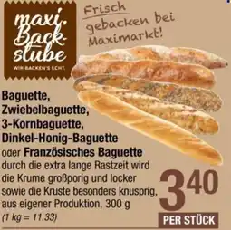 Maximarkt Baguette, Zwiebelbaguette, 3-Kornbaguette, Dinkel-Honig-Baguette oder Französisches Baguette Angebot
