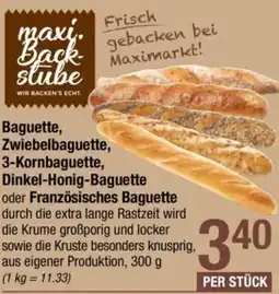 Maximarkt Baguette, Zwiebelbaguette, 3-Kornbaguette, Dinkel-Honig-Baguette oder Französisches Baguette Angebot
