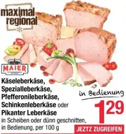 Maximarkt Käseleberkäse, Spezialleberkäse, Pfefferonileberkäse, Schinkenleberkäse oder Pikanter Leberkäse Angebot