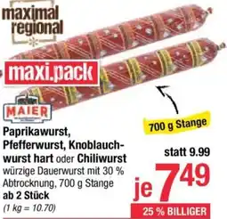 Maximarkt Paprikawurst, Pfefferwurst, Knoblauch- wurst hart oder Chiliwurst Angebot