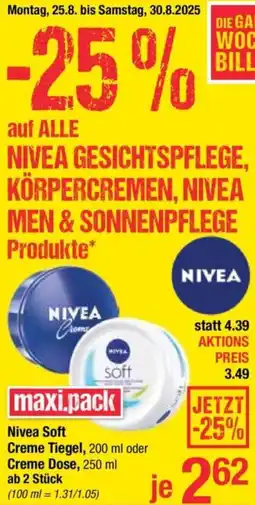 Maximarkt Nivea Soft Creme Tiegel, oder Creme Dose Angebot