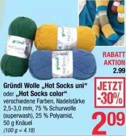Maximarkt Gründl Wolle Hot Socks uni oder Hot Socks color Angebot