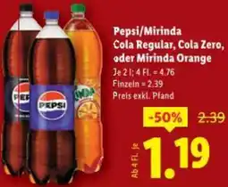 Lidl Pepsi/Mirinda Cola Regular, Cola Zero, oder Mirinda Orange Angebot