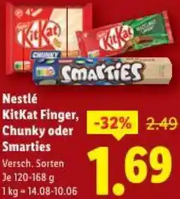 Lidl Nestlé KitKat Finger, Chunky oder Smarties Angebot