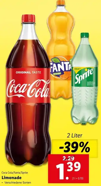 Lidl Coca Cola/Flanta/Sprite Limonade Angebot