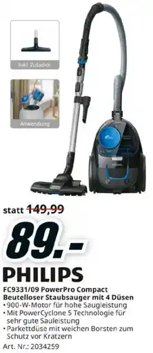 Media Markt PHILIPS FC9331/09 PowerPro Compact Beutelloser Staubsauger mit 4 Düsen Angebot