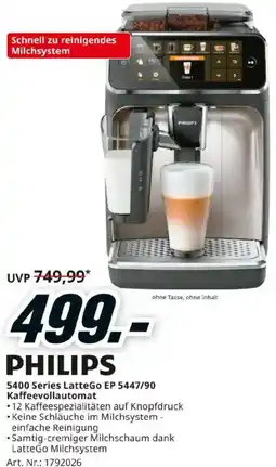 Media Markt PHILIPS 5400 Series LatteGo EP 5447/90 Kaffeevollautomat Angebot