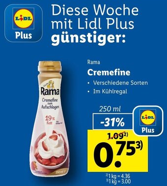 Lidl Rama Cremefine 250 ml Angebot
