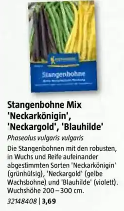 Bauhaus Stangenbohne Mix 'Neckarkönigin', 'Neckargold', 'Blauhilde' Angebot