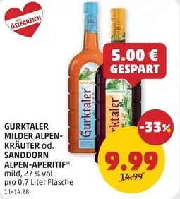 PENNY Gurktaler milder alpen- kräuter od. sanddorn alpen-aperitif Angebot