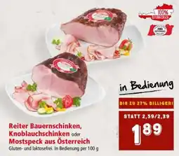 Interspar Reiter Bauernschinken, Knoblauchschinken oder Mostspeck aus Österreich Angebot