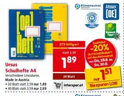 Interspar Ursus Schulhefte A4 Angebot