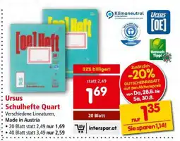 Interspar Ursus Schulhefte Quart Angebot