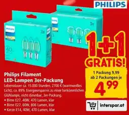 Interspar Philips Filament LED-Lampen 3er-Packung Angebot