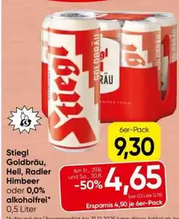 Spar Stiegl Goldbräu, Hell, Radler Himbeer oder 0,0% alkoholfrei Angebot