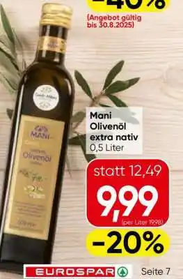 Eurospar Mani Olivenöl extra nativ Angebot